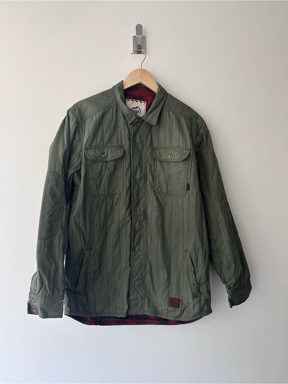 Vans | L | Heavyweight Waxed Canvas Olive Green Flannel Lined Quilted Jacket